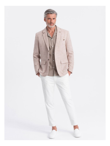 Ombre Men's REGULAR cut jacket with linen - light beige