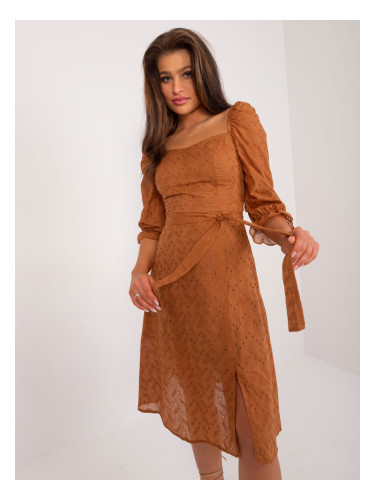 Light brown summer dress with embroidery