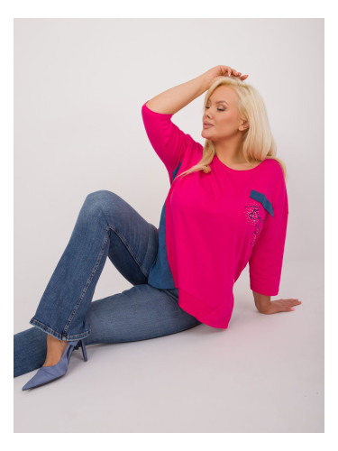 Fuchsia casual plus size blouse with lettering