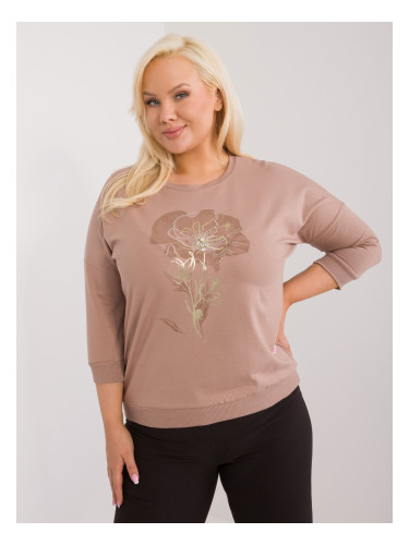 Dark beige casual blouse plus size with 3/4 sleeves