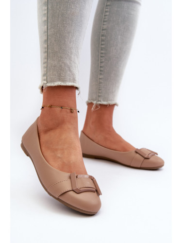 Boto Балерини С Каишка И Орнамент Еко Кожа Тъмно Бежова Cadwenla