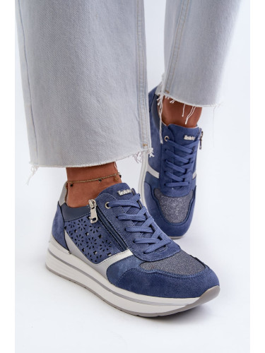 Women's platform sneakers with openwork pattern and glitter INBLU Blue