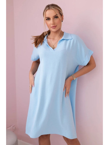 Blue dress with a neckline and collar