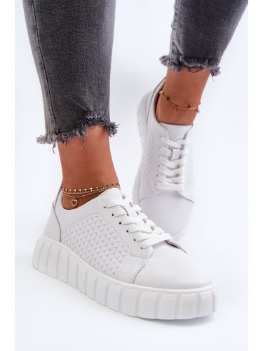 Women's leather platform sneakers, white Eselmarie