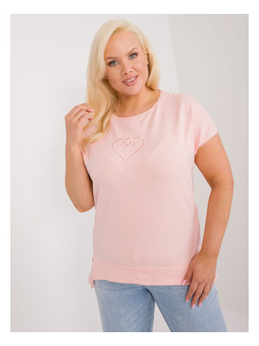 Plus size peach cotton blouse with applique