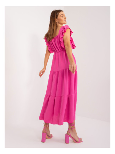 Dark pink dress with ruffles and elastic waistband