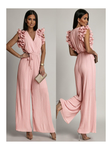 Pleated jumpsuit with ruffles, light pink