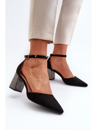 Eco suede pumps with an embellished heel, black Anlitela