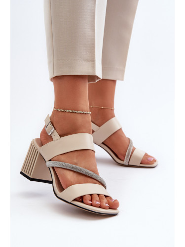 S. BARSKI Елегантни дамски сандали с високи токчета Бежови D&A