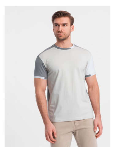 Ombre Men's t-shirt with elastane with colored sleeves - gray