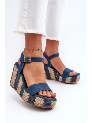 Women's denim wedge sandals with a braid, blue Reviala