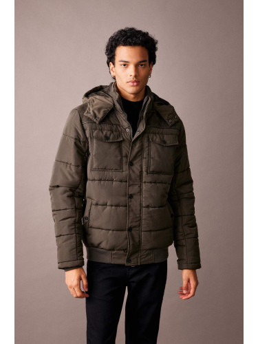 DEFACTO Slim Fit Hooded Faux Fur Lined Puffer Puffer Jacket