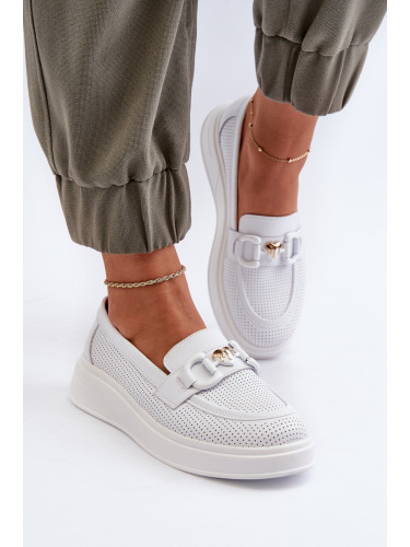 S. BARSKI Бели дамски кожени мокасини с платформа S.Barski LR720