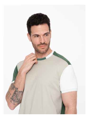 Ombre Men's t-shirt with elastane with colored sleeves - green