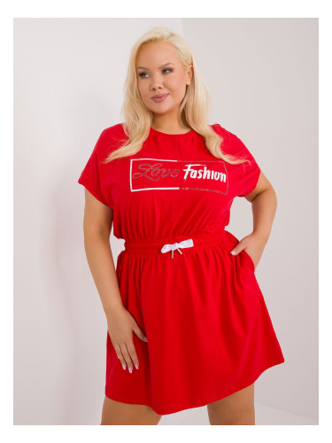 Red plus size dress with elastic waistband