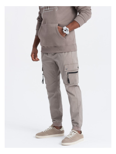 Ombre Men's JOGGER pants with zippered cargo pockets - dark beige