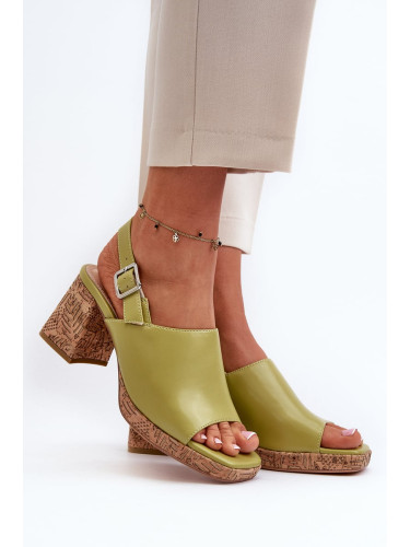Women's eco leather sandals with high heels Sergio Leone Pistachio
