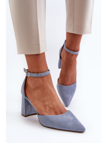 High-heeled pumps with pointed toe, Eco Suede, Blue Halene