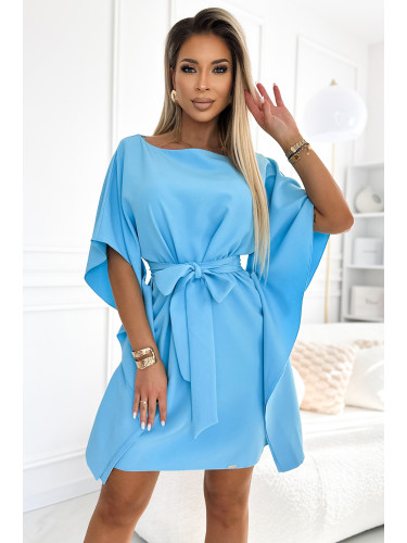 287-26 SOFIA Butterfly dress with a binding at the waist - light blue