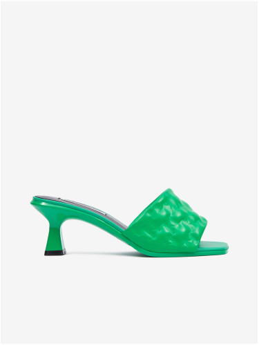 Green women's leather slippers KARL LAGERFELD Panache II Padded