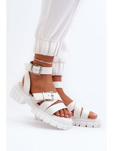 Women's sandals with eco leather straps white Eladira