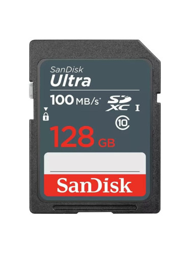 Карта памет 128GB SDXC, SanDisk Ultra, Class 10, скорост на четене 100MB/s