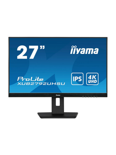 Монитор Iiyama XUB2792UHSU-B5, 27" (68.6 cm) IPS панел, 4K/UHD, 4ms, 80 000 000:1, 350 cd/m2, DisplayPort, HDMI, DVI, USB