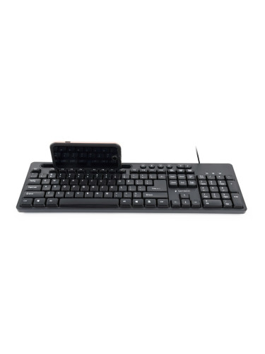 Клавиатура Gembird KB-UM-108, жична, кирилизирана, поставка за смартфон, черна, USB