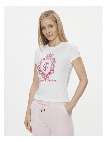 Juicy Couture Тишърт Heritage Crest Tee JCWCT24337 Бял Slim Fit