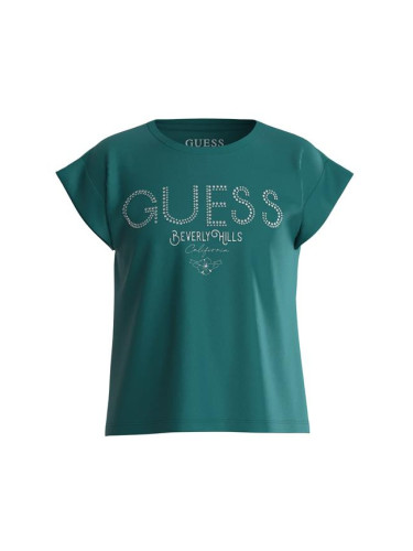 Детска блуза с къс ръкав в тъмнозелен цвят с декорация Guess