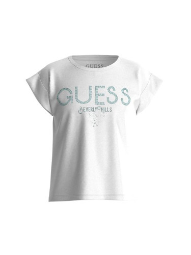 Детска блуза с къс ръкав в бял цвят с декорация Guess