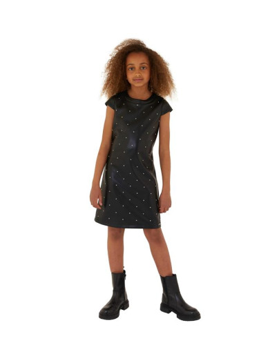 Детска кожена рокля в черен цвят с декоративни елементи Guess
