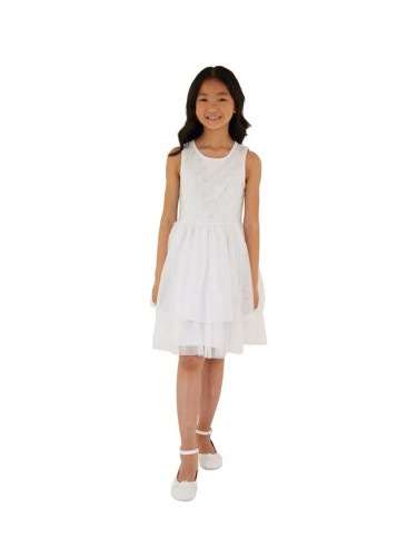 Детска тюлена рокля с декоративни елементи в бял цвят Guess