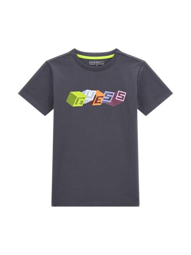 Детска тениска в цвят графит с цветна щампа Guess