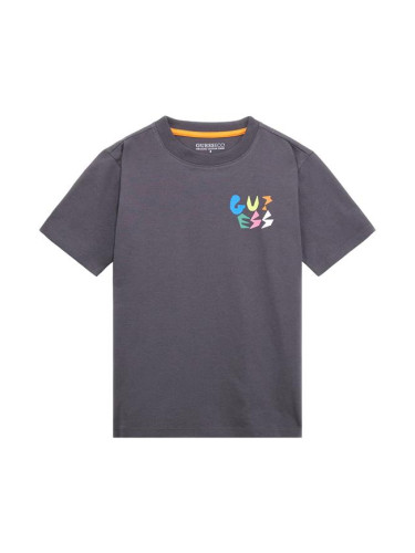 Детска тениска в цвят графит и цветни щампи Guess