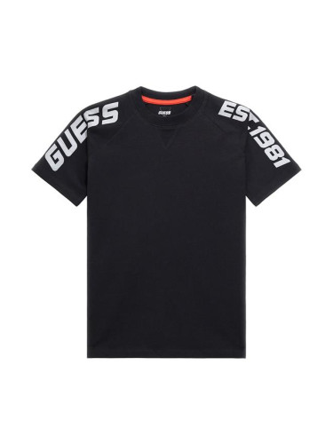 Детска черна тениска с надпис Guess