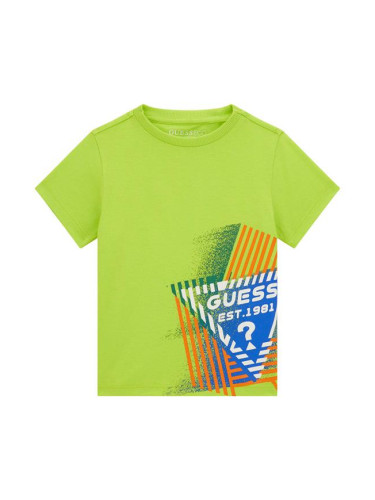 Детска тениска в цвят лайм с цветна щампа Guess