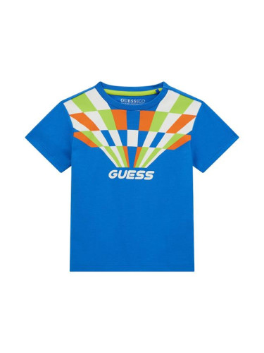 Детска яркосиня тениска с надпис Guess
