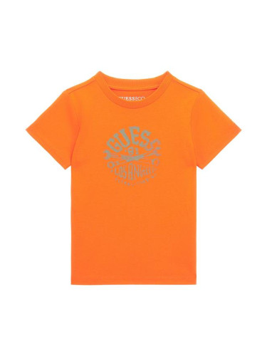 Детска тениска в оранжев цвят с надпис Guess