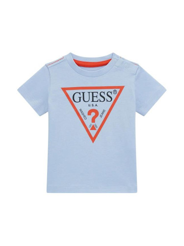 Детска тениска в светлосин цвят с червено лого Guess