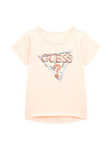 Детска тениска в екрю цвят с лого и пайети Guess