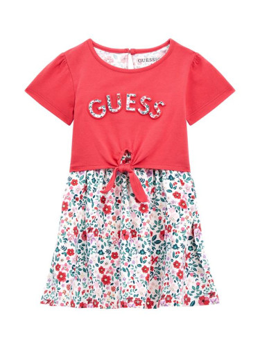 Детска рокля с флорални мотиви и релефен надпис Guess