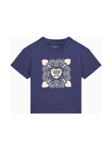 Детска блуза с бродерия и лого в тъмносин цвят Guess