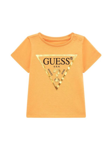 Бебешка тениска в оранжев цвят с лого Guess