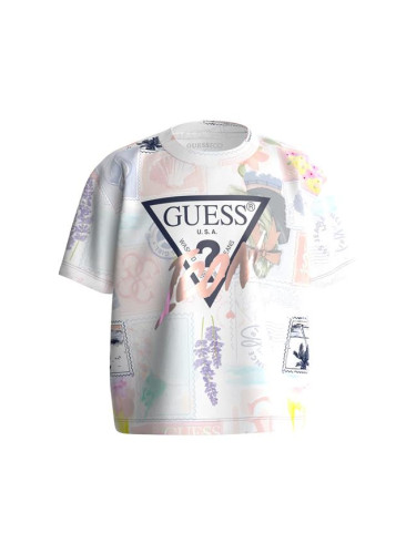Детска памучна блуза в светлорозов цвят с принт Guess