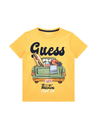 Детска тениска в жълт цвят с щампа на кола Guess