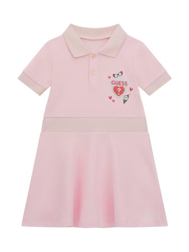 Детска рокля в розов цвят с бродирано лого Guess