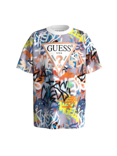 Детска тениска с шарен принт графити и лого Guess