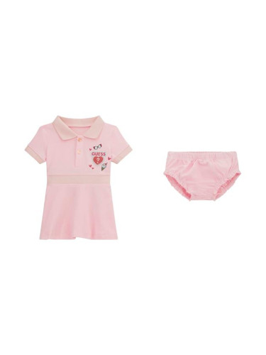 Бебешка рокля в розов цвят с бродирано лого Guess