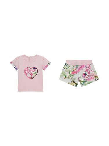 Бебешки комплект с тропически мотиви в розов цвят Guess
